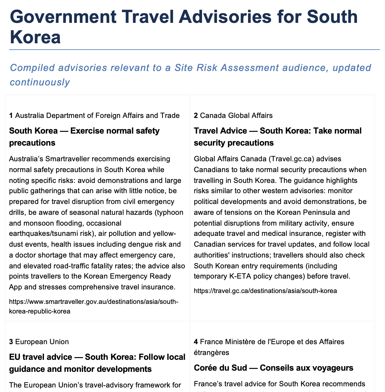 Government Advisories